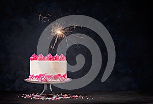 Pink Birthday Cake with Sparkler