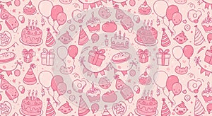 pink birthday party doodle pattern background