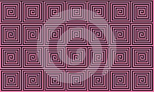 Pink and Black Ancient Greek meander seamless pattern, simplistic black historical background. Geometric Optical Illusion Seamless
