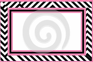a pink and black chevron pattern frame with a white border