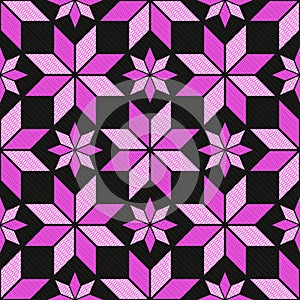 Pink and black geometric seamless floral pattern with vintage flowers