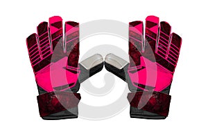 Pink and black goalkeeper glove isolated on white