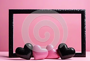 pink and black heart with black framing on pinl background