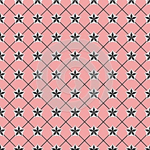 Pink black seamless pattern star cosmos, decorative background for textile and wrapping paper