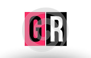 pink black white alphabet letter gr g r logo combination icon design