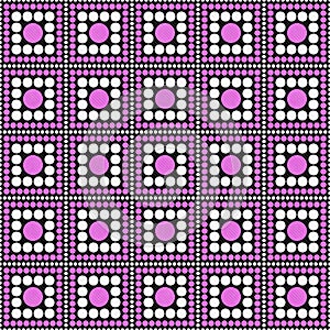 Pink, Black and White Polka Dot Square Abstract Design Tile Patt