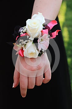 Pink Black and White Prom Corsage