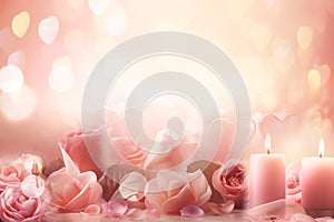 pink Blooming Roses in Soft peach Tones for a Festive Background with Copy Space generative AI