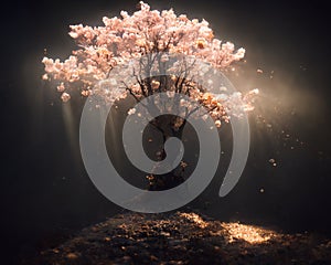 Pink blossom trees in the sun light