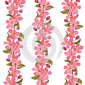 Pink blossoming cherry branches seamless pattern