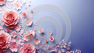 Pink Blossoms Floral Paper Art on a Lavender Gradient Background