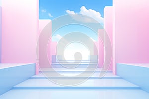 Pink and blue abstract background with a stairway to heaven