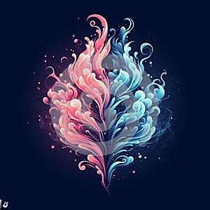 Pink and blue abstract flame. Twin flame logo. Esoteric concept of spiritual love. Illustration on black background for web sites