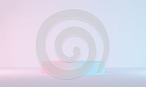 Pink with blue abstract gradient background with a cylindrical podium. 3d rendering