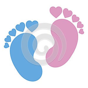 Pink and blue baby footprints on white background vector illustration