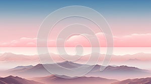 a pink and blue background with mountains and clouds