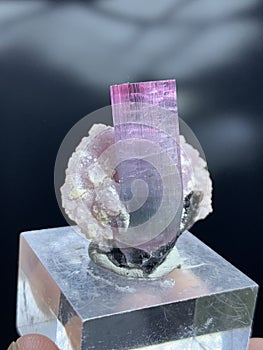 Pink and blue bi color  tourmaine with lepidolite specimen from skardu Pakistan