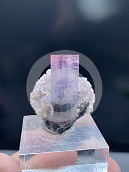 Pink and blue bi color  tourmaine with lepidolite specimen from skardu Pakistan