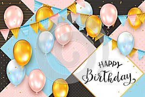 Pink Blue and Black Background with Birthday Balloons