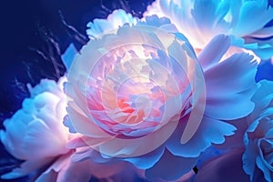 pink and blue bloomed peony flower. Generative AI