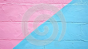 A pink and blue brick wall with a red fire hydrant, AI