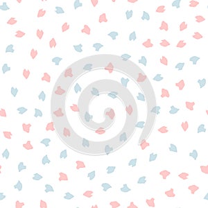 Pink and blue brush strokes repeated on white background. Cute seamless pattern.