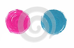 Pink and blue circles. Abstract watercolor handmade