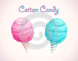 Pink and blue cotton candy icons. Vector art.