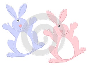 Pink and Blue Easter Bunnies Clip Art