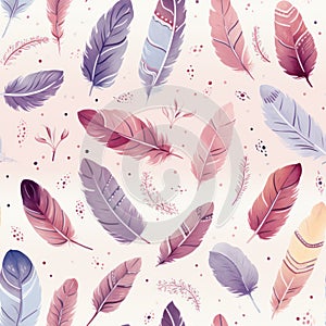 pink blue feather pattern on white background generative AI