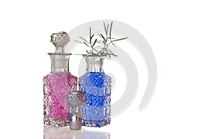 Pink and blue glass flagons