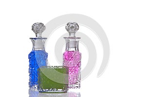 Pink blue green glass carafe