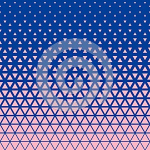 Pink blue halftone triangles pattern. Abstract geometric gradient background. Vector illustration