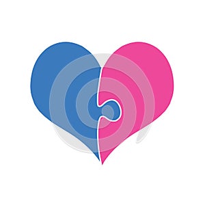 Pink And Blue Heart Assembled Of Two Puzzle Pieces