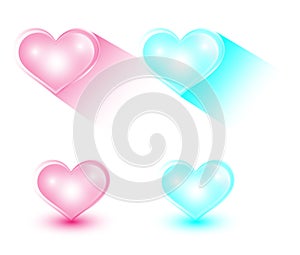 `Pink and blue heart icons on a white background.Icon design can be seen through.`