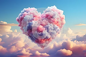 Pink and blue heart made of clouds on the background of the sky. Heart as a symbol of affection and love