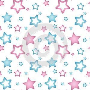 Pink and blue nacre stars on a white background pattern seamless photo