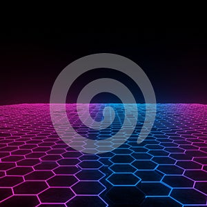 Pink And Blue Neon Hexagon Grid Abstract Background