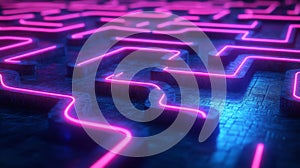 Pink And Blue Neon Maze Abstract Background