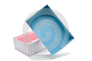 pink and blue paper box on white background, package for design