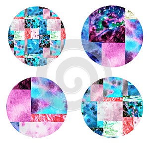 Pink blue patchwork icons