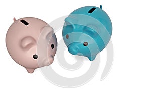 Pink and blue piggy bank on white background. 3D illustration