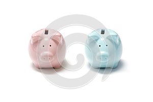 Pink and blue piggy banks