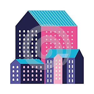 Pink blue and purple city buildings vector design