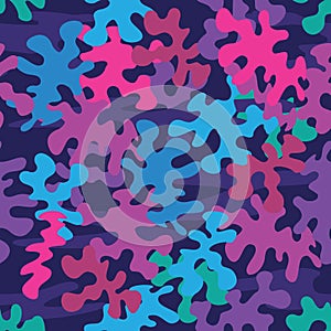 Pink Blue Purple and Green Tones Camo Seamless Repeating Pattern Vector Illustration