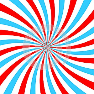 Pink and blue radial twisted stipes. Vortex effect, spiral lines, pinwheel pattern. Circus, carnival or festival