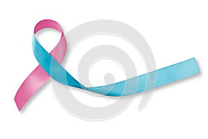 Pink blue ribbon awareness isolated on white background Clipping path for SID Birth defect illness to end obstetric fistula photo