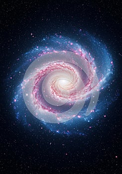 Pink and Blue Spiral Galaxy in Dark Space