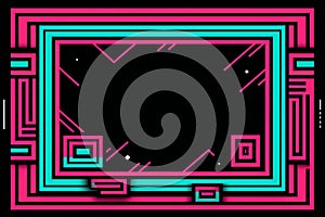 a pink and blue square frame on a black background