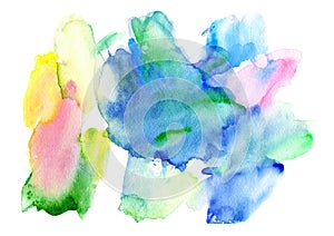 Pink and blue watery spreading illustration.Watercolor hand painted background.